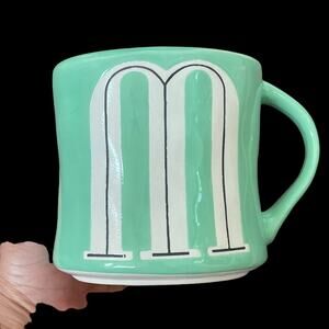 Anthropologie Letter M Mug Initial Monogram Mint Green Hand Painted Coffee Tea